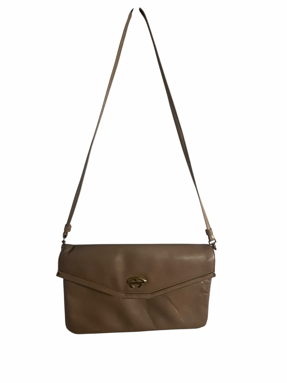 Etienne Aigner Brown Leather Shoulder Bag with Gold-Tone Turnlock